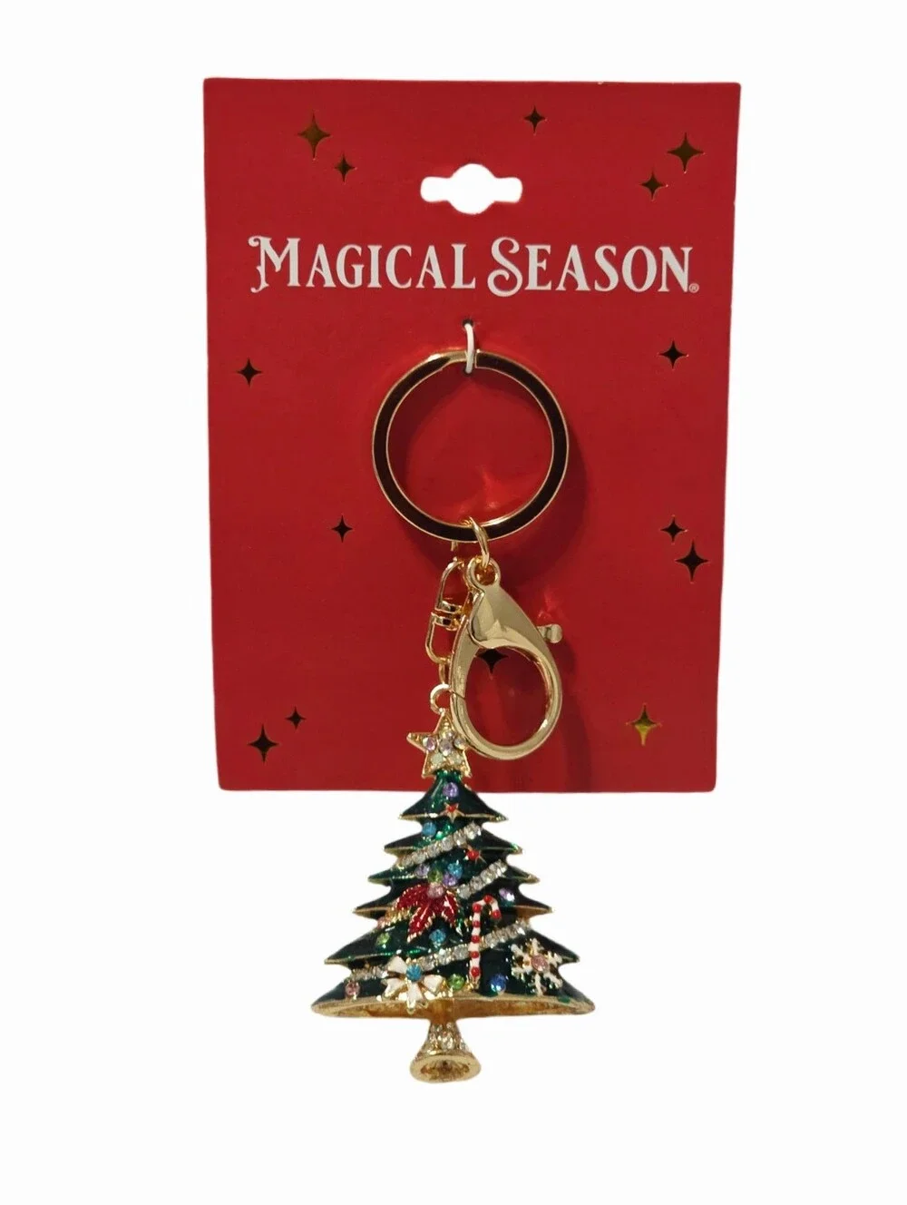 Holiday Christmas Tree Keychain Bag Charm Crystals Gold-tone - NWT